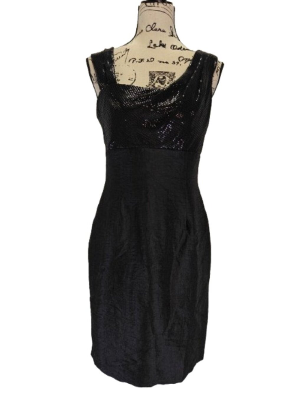 NWT Kay Unger New York Sequin Bodice Draped Cowl Cocktail Dress Black Size 6